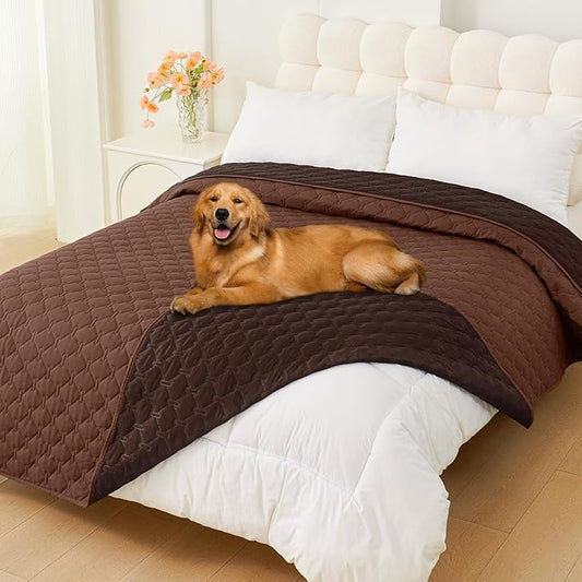 Smiry Waterproof Dog Bed Cover Blanket, Soft Reversible Pet Blanket, Washable Leakproof Cats Dogs Couch Cover for Sofa, Couch, Furniture, Plaid (82x102 Inch, Brown/Chocolate)