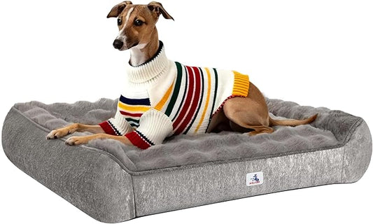 XL Orthopedic Dog Bed Extra Large Dogs Bed, Thick Supportive Pet Couch with Sides, Dog Beds for Large Sized Dogs, Large Pet Sofa with Washable Removable Cover, Nonskid Bottom, Grey, 48"