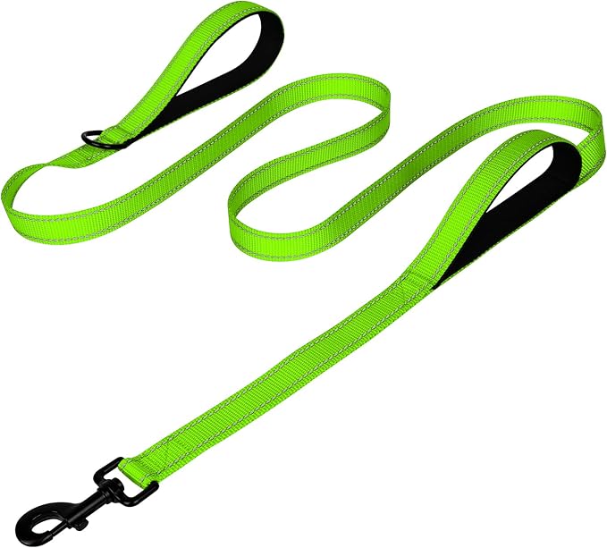 Joytale Dog Leash Heavy Duty for Large Dogs That Pull, Double Handle for Traffic Control, Double-Sided Reflective Leashes for Large Medium Dogs Night Safety, 4FT, Green