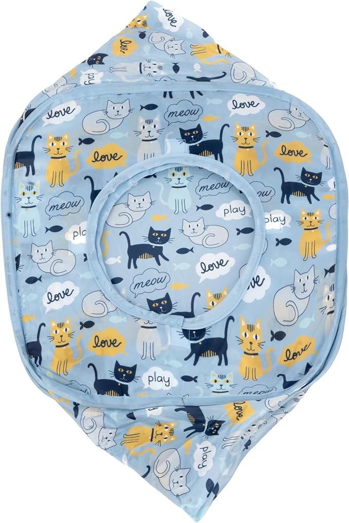Kitty City Cat Print Pop-Up Cat Play Cube, Collapsible Indoor Cat Hideout with Peekaboo Openings, Lightweight Foldable Cat Cube for Play & Lounging, Blue