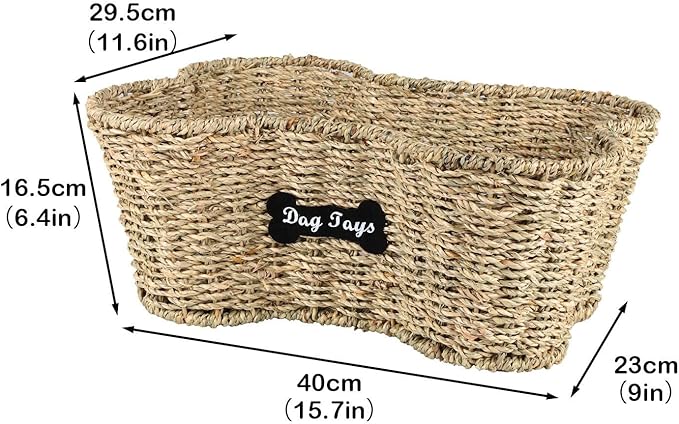 Dog Toy Basket Medium,Dogs Toy Bin, Wicker Storage Basket,Dog Bone Baskets,Dogs Toy Box for Living Room Area,Ideal for Doggie Leash Blanket Toys Treats,Natural Farmhouse Seagrass Basket