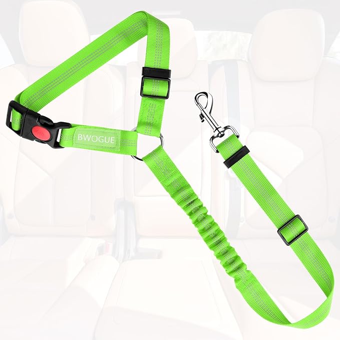 BWOGUE Pet Dog Cat Seat Belt Reflective Car Dog Headrest Restraint Leash Elastic Buffer Bungee Adjustable Tangle-Free Safety Leads Vehicle Seatbelt Harness for Small, Medium and Large Dogs (1 Pack)
