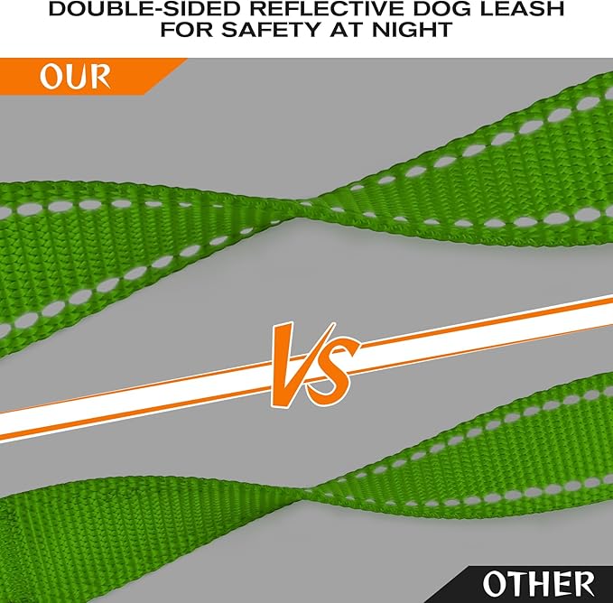 Joytale Dog Leash Heavy Duty for Large Dogs That Pull, Double Handle for Traffic Control, Double-Sided Reflective Leashes for Large Medium Dogs Night Safety, 4FT, Green