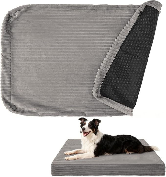 BEAUTYZOO Waterproof Dog Bed Cover Replacement Washable, Soft Plush Dog Bed Covers Removable with Zipper, Antislip Noiseless Ped Hair Pee Resistant Bedding Liner for Puppy Cat, 36x23inch, Grey L
