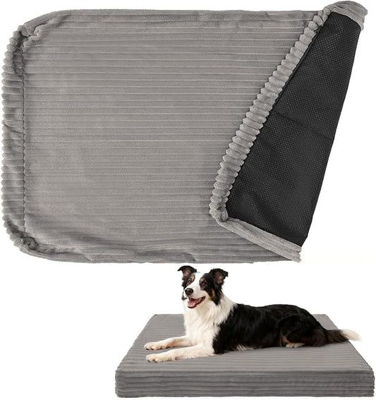 BEAUTYZOO Waterproof Dog Bed Cover Replacement Washable, Soft Plush Dog Bed Covers Removable with Zipper, Antislip Noiseless Ped Hair Pee Resistant Bedding Liner for Puppy Cat, 36x23inch, Grey L