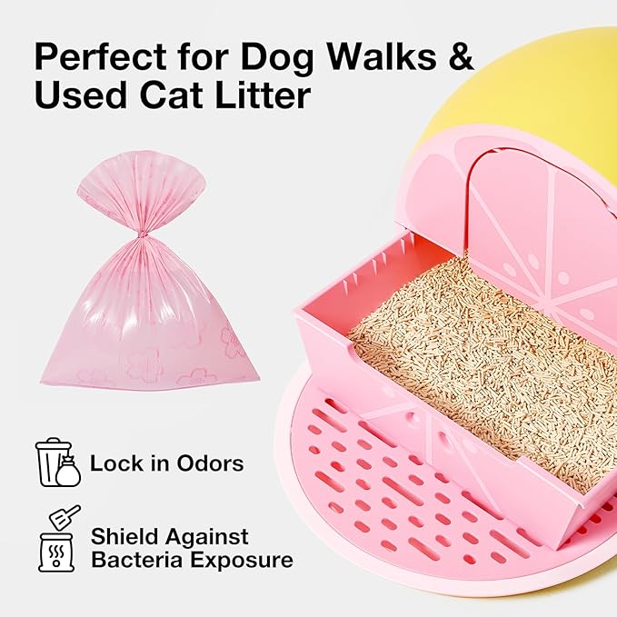 VETRESKA Cherry Blossom Scented Dog Poop Bags, Leak Proof, Extra Thick and Large Pet Waste Bags for Dog Walking and Cat Litter, 20 Refill Rolls, 300 Bags, Pink