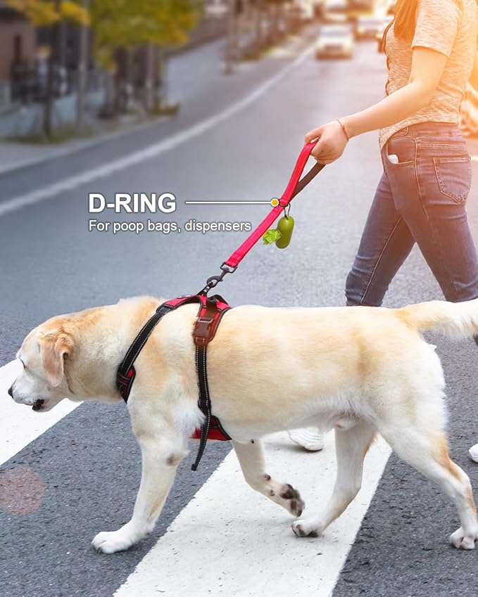 Joytale Strong Short Dog Leash 1FT, 1.2 Inch Wide, Heavy Duty, Padded Handle for Traffic Control, Reflective Leash for Medium and Large Dogs Walking Training, Red