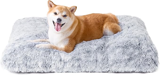EHEYCIGA Fluffy Dog Crate Bed for Large Dogs, Plush Faux Fur Pad, Calming Anti Anxiety Large Bed, Washable Soft Warm Dog Crate Mat with Non-Slip Bottom
