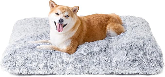 EHEYCIGA Fluffy Dog Crate Bed for Large Dogs, Plush Faux Fur Pad, Calming Anti Anxiety Large Bed, Washable Soft Warm Dog Crate Mat with Non-Slip Bottom