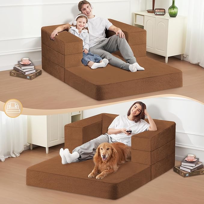 Futon Sofa Bed with Pillow, 3-in-1 Sleeper Sofa Bed with Removable Cover, Convertible Floor Sofa Bed, No Assembly Boneless Couch for Living Room, Bedroom