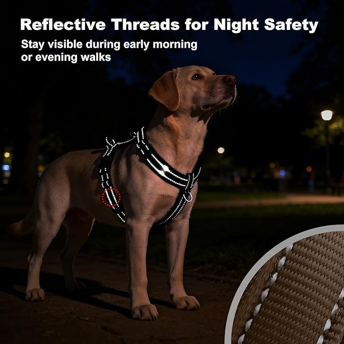 No Pull Dog Harness with Handle, Soft Mesh Padded Adjustable for Small Medium Large Dogs | Reflective Easy Walk Harness with Front Clip for Training, Running & Outdoor (Chocolate, XS)