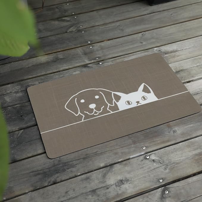 Le courant Dog Cat Food Mat,Rapid Absorbent Pet Feeding Mat,Bone Shaped Dog Placemat Water Bowl Mat with Rubber Backing,No Stains Dog Cat Mats Indoor, Pet Accessories Supplies,Brown-11.8x19.7 in