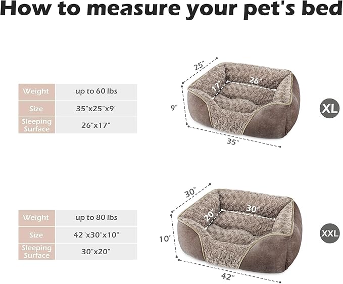 INVENHO X-Large Dog Bed Rectangle Washable Orthopedic Soft Calming Sleeping Durable Pet Cuddler with Anti-Slip Bottom