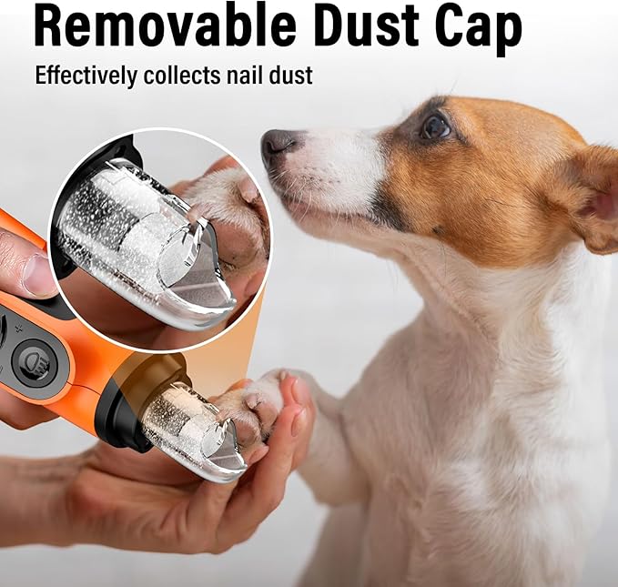 Casfuy Smart 6-Speed Dog Nail Grinder - 50% More Power Pet Nail Grinder with 2 LED Lights Quiet Rechargeable Electric Dog Nail Trimmers File Toenail Grinder for Large Medium Small Dogs & Cats(Orange)