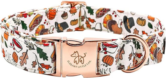 Elegant little tail Thanksgiving Dog Collar, Fall Turkey Print Pet Collar Durable Dog Collars Male or Female Holiday Pet Gift Adjustable Dog Collar for X-Large Dogs