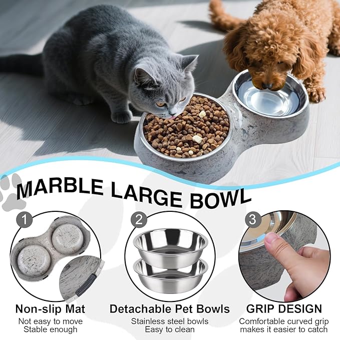 Double Dog Bowls with Non-Slip Tray, 2-in-1 Stainless Steel Pet Feeder for Dogs & Cats, Removable Easy-Clean Dishwasher Safe Bowls