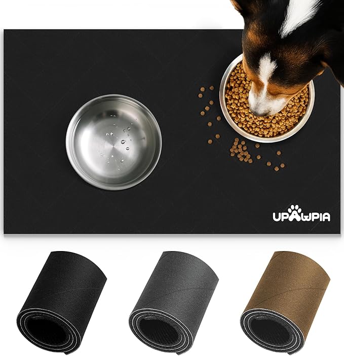 Pet Food Mat Absorbent Cat Food Mat Dog Mat for Food and Water Quick Dry No Stains Dog Feeding Mat Placemat for Messy Drinkers Cat Food Mats for Indoor Cats Bowl Mat Pet Supplies 17"X28" Black