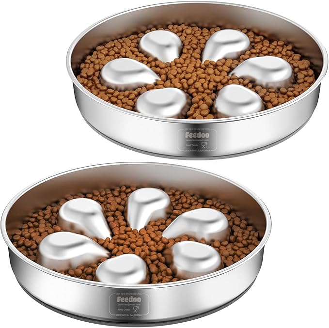 Slow Feeder Dog Bowl-3.5Cups for Large Breeds, Food Grade 304 Stainless Steel Dog Bowls with Non-Slip Base, Maze Pet Dish to Slow Down Eating, Dishwasher-Safe [2Pack]