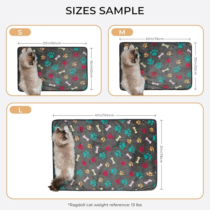 Luciphia 1 Pack 3 Blankets Fluffy Premium Fleece Pet Blanket Flannel Paw Printed Throw for Dog Cat(Large 41x31'', Grey)
