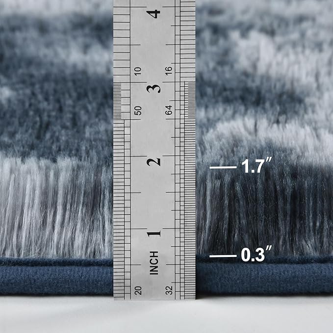 Large Shag Area Rugs 8 x 10, Tie-Dyed Plush Fuzzy Rugs for Living Room, Ultra Soft Fluffy Furry Rug for Bedroom, Indoor Carpet Nursery Rugs for Kids Room Home Decor, Blue and Grey