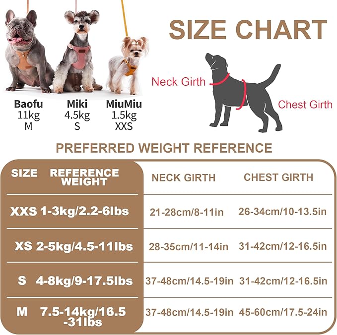 Puppytie No Pull Small Dog Harness with Multifunction Dog Leash, Lightweight Soft Adjustable No Choke Escape Proof Pet Harness Vest, Denim Mocha Brown