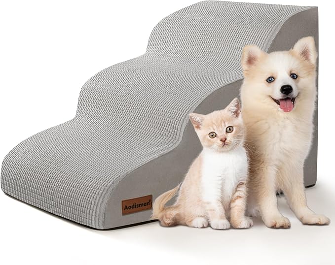 3-Step Dog Ramp and Stairs for Sofa and Chair - Non-Slip Sturdy Pet Steps for Small Dogs and Cats,15.7" H,Light Grey