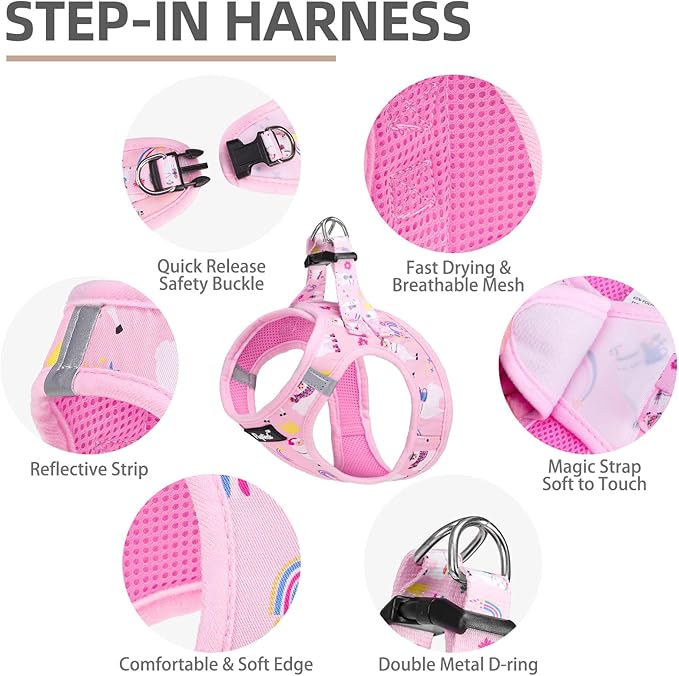 PUPTECK Adjustable Dog Harness Collar and Leash Set, Step in No Pull Pet Harness for Small Medium Dogs Puppy Cats Outdoor Walking, Soft Mesh Padded Reflective Vest Harnesses, Light Pink Alpaca, S