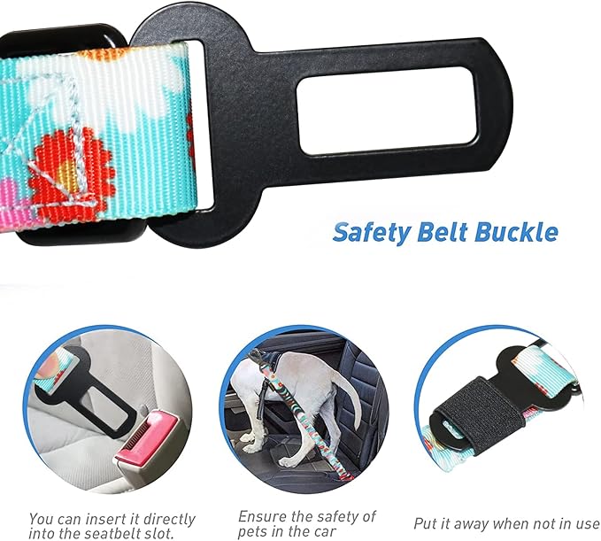 Hotsky Tactical Dog Leash Heavy Duty for Medium Large Dogs That Pull,4-6Ft Strong Bungee Shock Absorbing No Pull Dog Leash with Padded Double Handle and Car Seatbelt,Daisy