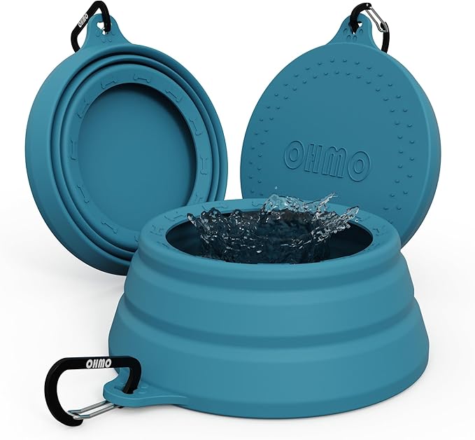 OHMO Spill Proof Collapsible Dog Water Bowl 24oz for Cars, No Splash Portable Bowls for Dog Travel, Dishwasher Safe, Pet Essentials for Road Trips, Cat Travel Accessories