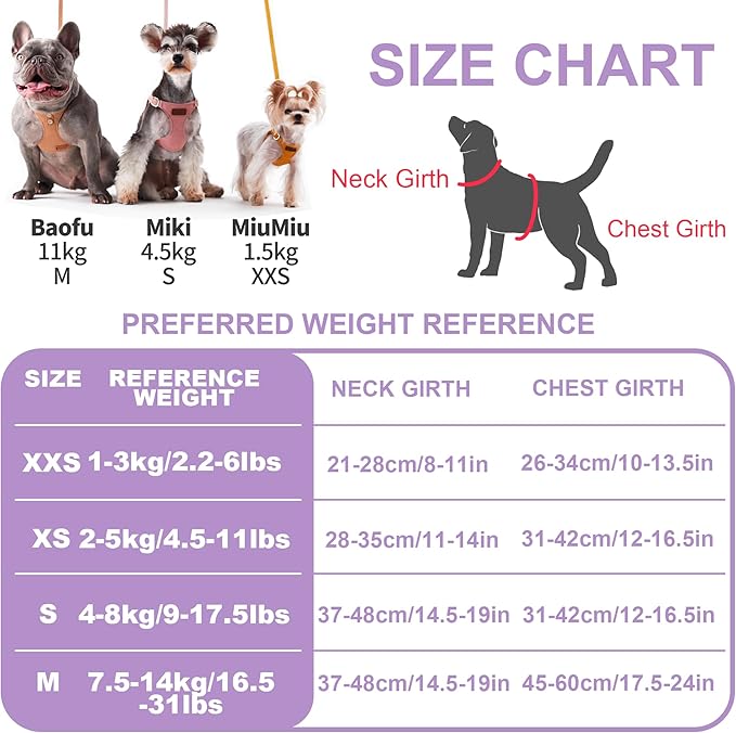 Puppytie No Pull Dog Harness with Multifunction Dog Leash,Soft Adjustable No Choke Escape Proof Pet Harness Vest for Medium Dogs or Large Dogs,Light Purple,M