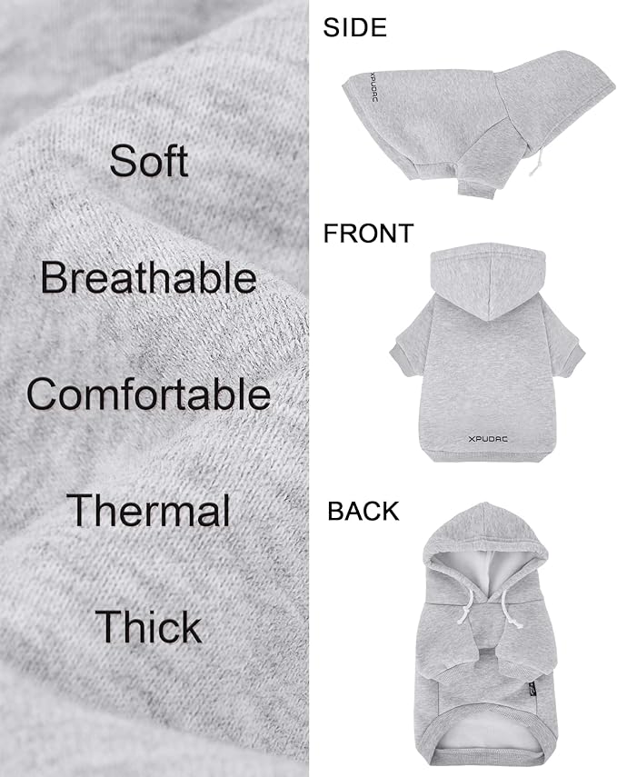 XPUDAC Matching Hoodie for Dogs and Humans Fleece Sweatshirt Soft Warm Pet Hoodie Sweater for Large Small Medium Dog and Owner Matching Clothes Cold Weather, Grey, Small