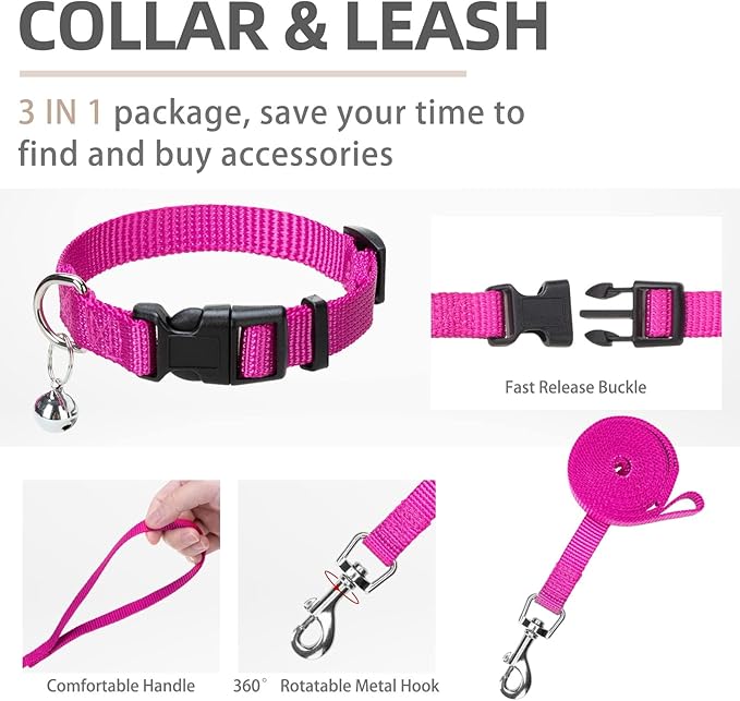 PUPTECK Adjustable Dog Harness Collar and Leash Set Step in No Pull Pet Harness for Small Medium Dogs Puppy and Cats Outdoor Walking Running, Soft Mesh Padded Reflective Vest Harnesses, Solid Pink XL
