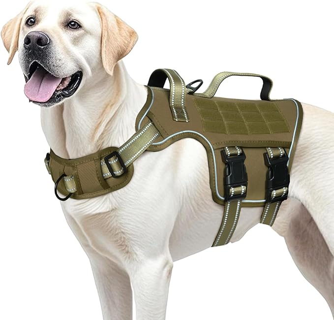 Dog Harness for Large Dogs Heavy Duty, No Pull Tactical Dog Harness with Molle System, Easy On and Off Service Dog Vest, Breathable Padded, Adjustable Reflective Pet Vest for Walking Hiking Training