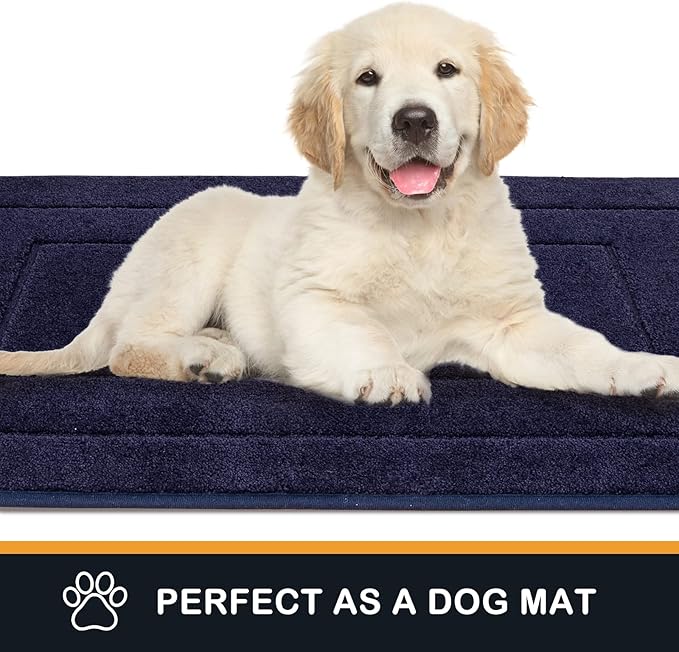 PURRUGS Dirt Trapping Door Mat 24" x 59", Non-Slip/Skid Machine Washable Entryway Rug, Dog Doormat, Super Absorbent Welcome Mat for Muddy Wet Shoes and Paws, Midnight Blue
