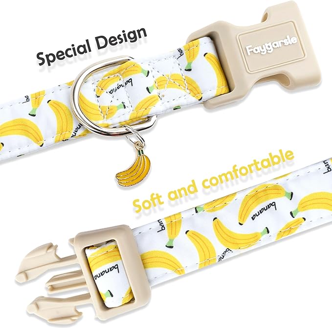 Faygarsle Cute Banana Print Dog Collar Spring Summer Design for Small Medium Large Dogs White and Yellow S