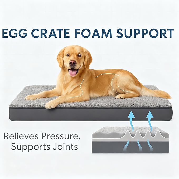 Dog Bed with Waterproof Inner Liner, Removable Cover, Egg Crate Foam Dog Beds, Easy to Clean，30×20Inch，Khaki