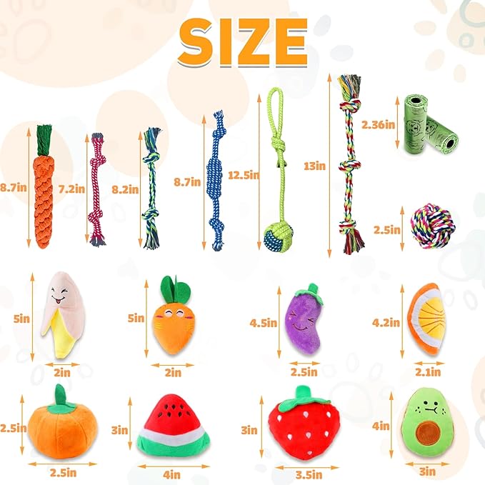18 Pack Dog Toys Puppy Teething Toys, Puppy Essentials Chew Toy Bundle with Squeaky Toy and Interactive Rope for Small Dogs to Keep Them Busy