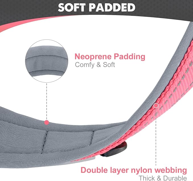 Joytale Dog Collar for Extra Large Dogs, Neoprene Padded and Adjustable, Reflective Wide Heavy Duty Pet Collars with Durable Metal Belt Buckle for Walking, Pink, XL