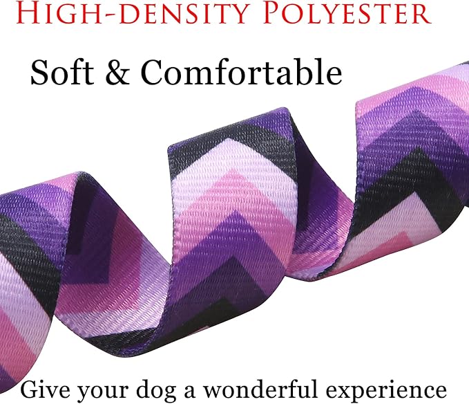 Dog Collar and Leash Set with Bohemia Floral Tribal Geometric Patterns - Soft Ethnic Style Collar Adjustable for Small Medium Large Dogs(Purple Arrow Set,M)