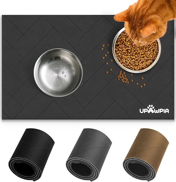 Pet Food Mat Absorbent Cat Food Mat Dog Mat for Food and Water Quick Dry No Stains Dog Feeding Mat Placemat for Messy Drinkers Cat Food Mats for Indoor Cats Bowl Mats Pet Supplies 12"X20" Grey