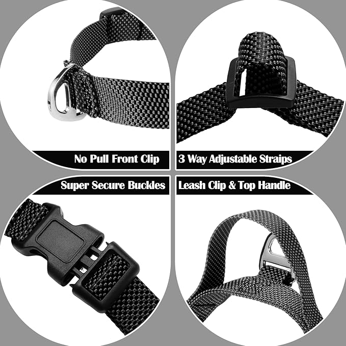 Annchwool No Pull Dog Harness with Front Clip and Easy Control Handle-Belly & Chest Adjustable Dog Harness and Leash Set for Medium Large Dogs-Heavy Duty Vest Harnesses Easy for Walking(Black,XL)