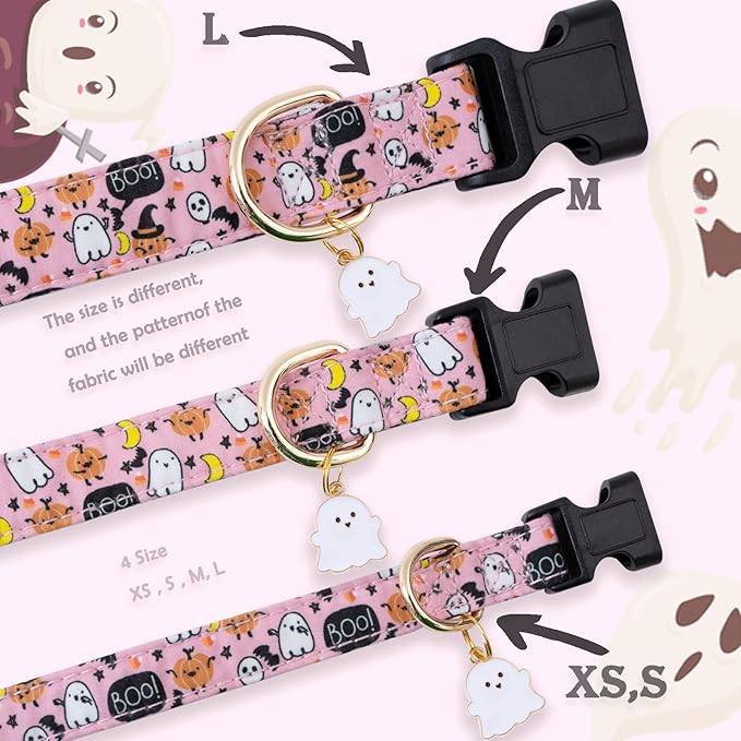 Faygarsle Halloween Fall Dog Collar for Small Medium Large Dogs Fashionable Cute Collar for Male Female Dogs Pink Cotton Dog Collar Spectre Pumpkin Pattern S