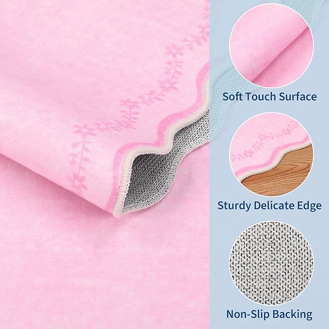 GarveeHome 4x6 Pink Valentines Scalloped Washable Area Rug for Girls Bedroom, Solid Floral Soft Nursery Rug Non Slip Low Pile Small Carpet Stain Resistant Throw Rug for Dorm Kids Room Dining Room
