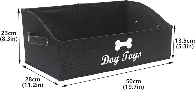 Morezi Linen-cotton blend dog toy basket and dog toy box, dog toy basket storage - Perfect for organizing pet toys, blankets, leashes, chew toys - Black - Dog