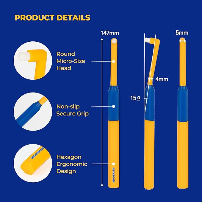 PETHROOM] Pet Toothbrush for Cats and Dogs | Round Shaped Head with Ultra Soft Bristle for Deep Cleaning Dental Care, Kitten and Small Dogs, Tartar Plaque Removal (Deep Point)