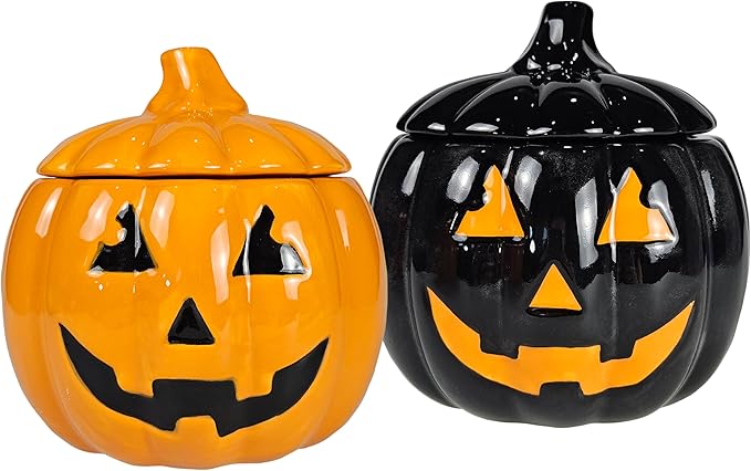 Hanna's Handiworks Jack O Lantern Halloween Pumpkin Cookie Candy Jar - Silicone Sealing Rim - Fun Decor and Kitchen Storage Decoration for Fall Festivities at Home- Receive 1 of 2 Assorted Colors
