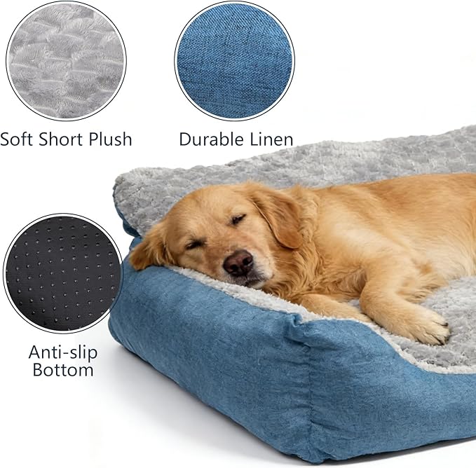 Big Dog Bed for Large Sized Dogs with Soft Plush Cushion, Machine Washable High Backrest Bed, XL Round Pet Sofa with Non-Slip Bottom,Year-Round Comfort for Dogs Up to 99 lbs
