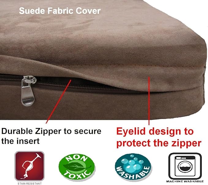 Dogbed4less DIY Pet Bed Pillow Brown Microsuede Duvet Cover and Waterproof Internal Case for Dog and Cat at 35X20X4 Inch - Covers only