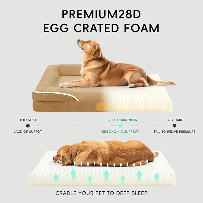 Homemate Dog Beds Large Sized Dog: 36x27 inch Orthopedic Large Dogs Bed XL Outdoor Pet Cat Bed Sofa Supplies with Toy Dogs Crate Pad Couch with Removable Washable Cover & Non-Slip Botton Brown