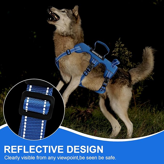 Escape Proof Dog Harness for Large Medium Sized Dogs Six Point Adjustable, Service Dog Vest Harness and Leash Set, No Pull Dogs Harnesses with Handle, Medium Dog Harnesses for Walking(Blue, S)